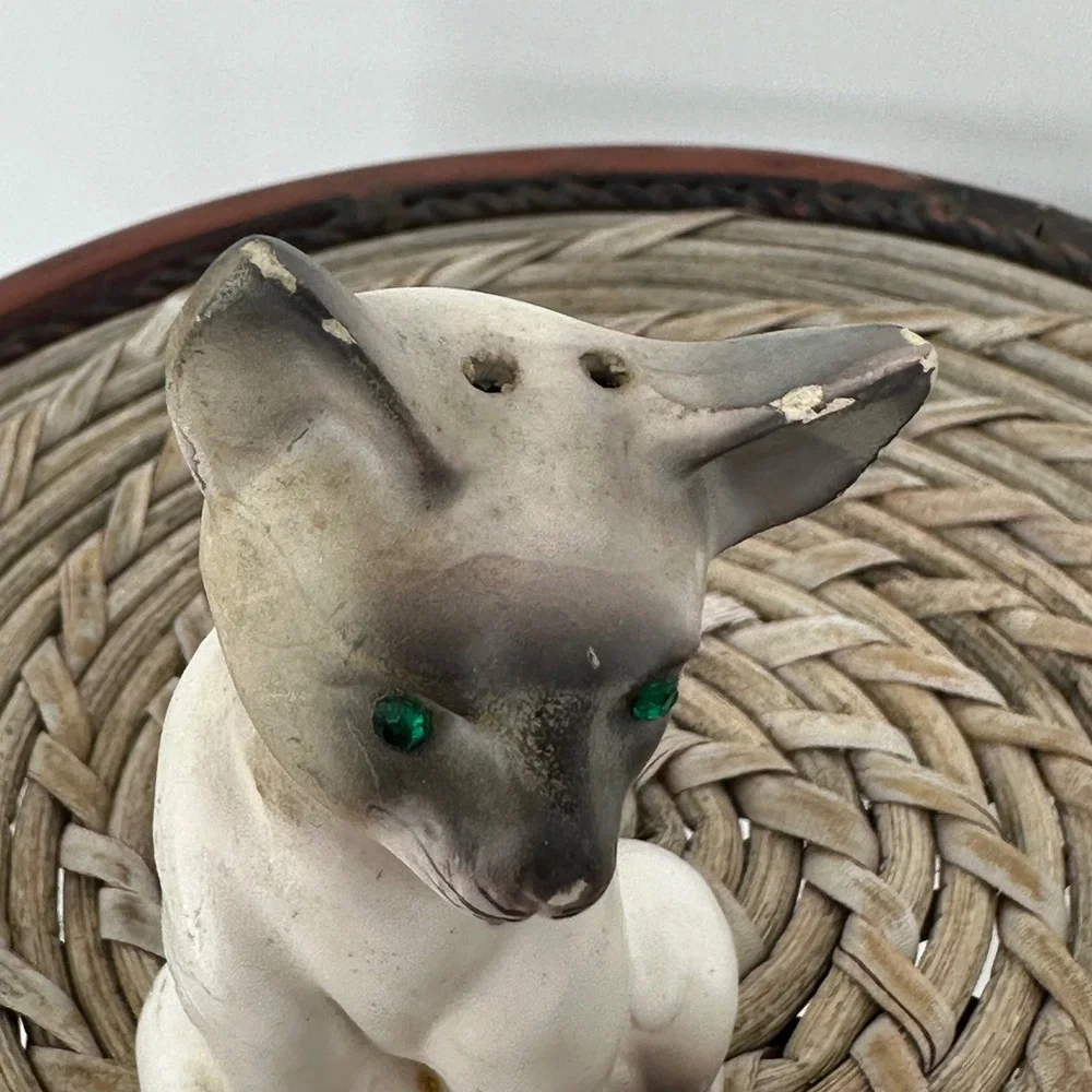 Vintage Siamese‎ Cat Figurines Emerald Eyes Sitting Pair Ceramic Decor 4 in FAIR